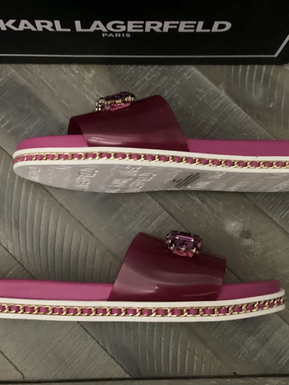 KARL LAGERFELD PARIS Women's Bijou Embellished Slide Sandals - Picture 5 of 16